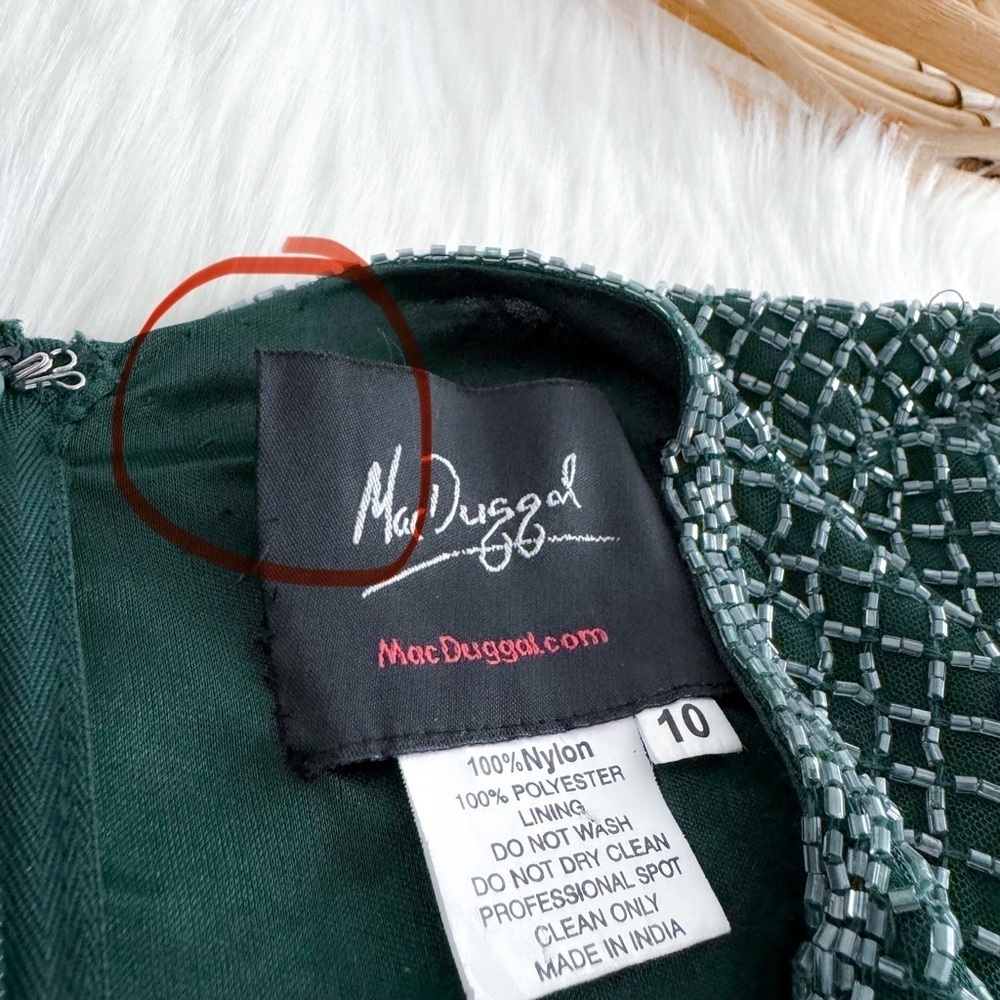 Mac Duggal Evening 5056 Long Sleeve Beaded High Slit Gown Green Beaded NEW - Picture 11 of 14